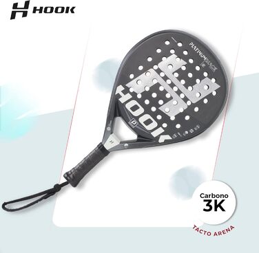 Унісекс падельна ракетка Hook Platinum Black Spyder, 355/365 г, 100% карбон, контроль 95%, EVA, середній баланс, піщане покриття, кругла форма