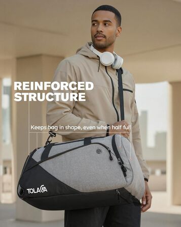 Спортивна сумка Tolaccea 47L з відділенням для взуття та мокрих речей - рюкзак, сумка для подорожей, фітнесу, тренувань (Сірий)