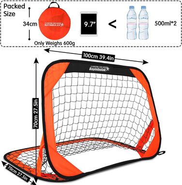 Дитячі ворота для футболу Bayinbulak Mini Pop-Up, 3.3' x 2.3', помаранчеві