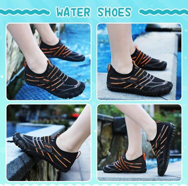 Дитячі шльопанці Hanani для плавання та відпочинку на пляжі: легкі, швидковисихаючі, чорно-помаранчеві (33 EU)