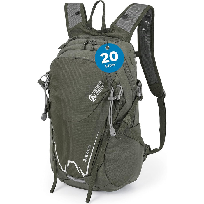 Туристичний рюкзак 20 л Wanderrucksack Active 20 Premium, з вентильованою спинкою, дощовиком та кріпленням для питної системи, з дихаючої сітки 3D Air Mesh, з поясним ременем, оливковий