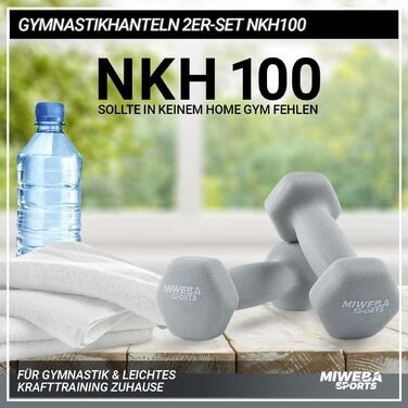 Гантелі Miweba Sports NKH100 неопреноові, шестигранні, набір 0,5-10 кг, для фітнесу, силових тренувань, короткі гантелі