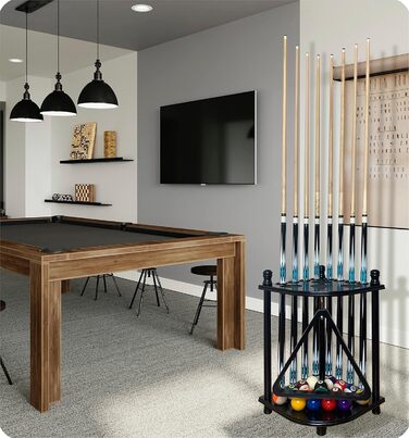 Стійка для більярдних київ GACCO BILLIARDS на 8 київ та аксесуари, з тримачем для куль, з кутів, з масиву дерева, чорна