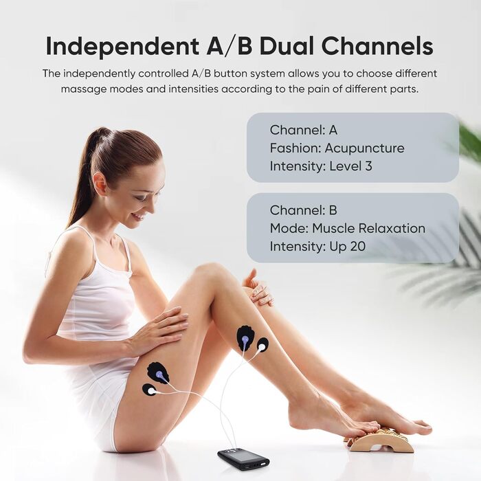 EMS масажер TENS з 36 програмами та 10 електродів для зняття болю та масажу, 2 канали, акумуляторний