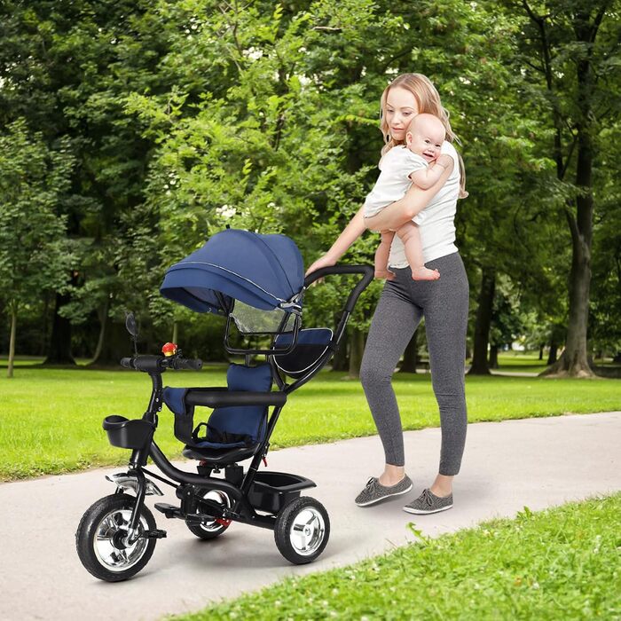 Триколісний велосипед для дітей, 5 в 1, росте разом з дитиною: велосипед, візок, поворотний сидіння 360°, ручка-штовхач, знімний тент, ремінь безпеки 3 точки, кошик для зберігання, 1-5 років