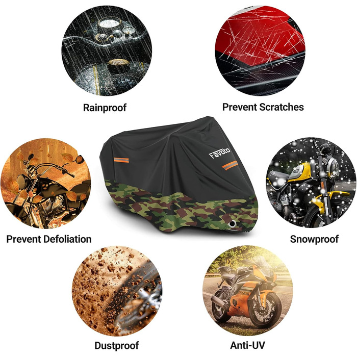Водонепроникний чохол для мотоцикла Favoto XXL (245x105x125 см, 265x105x125 см) - чорно-камуфляжний