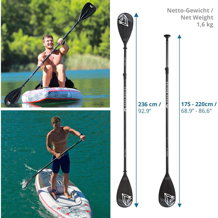 Весло для каяка Aqua Marina DUAL-TECH, алюміній, пластик, чорне/біле