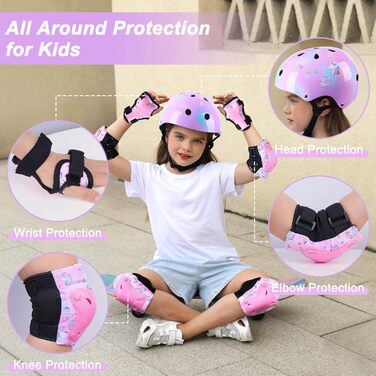 Дитячий шолом Unicorn Castle для дівчаток 3-8 років, комплект наколінників, рожевий