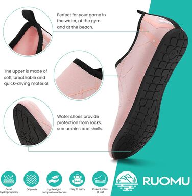 Чоботи для плавання чоловічі та жіночі: легкі, швидковисихаючі, антиковзкі аквашузи для пляжу, басейну, серфінгу (42 EU, 857 Рожевий)