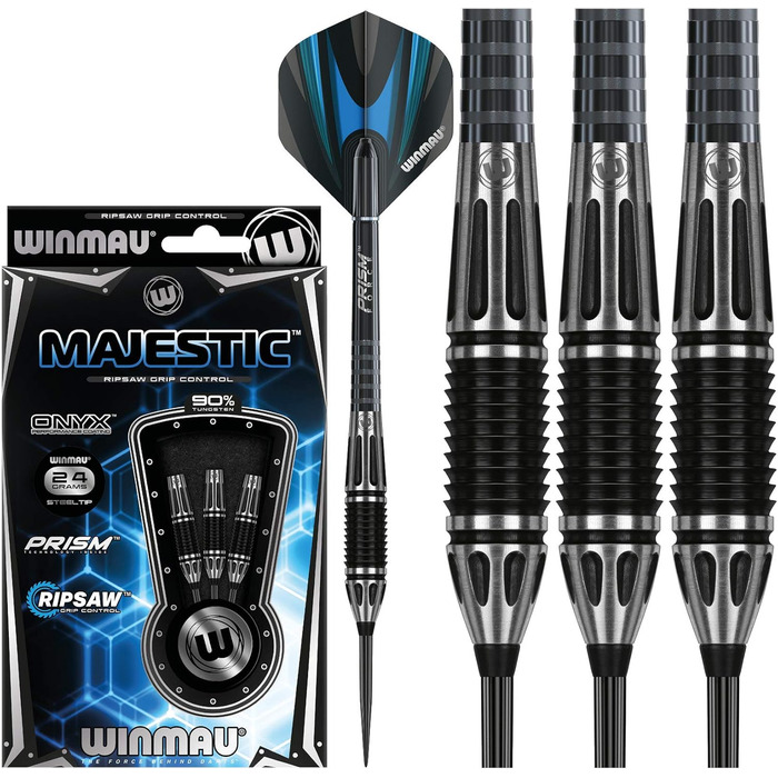 Дротики WINMAU Majestic Profi з вольфраму для дартсу зі сталевим наконечником, набір з оперенням і стрижнями