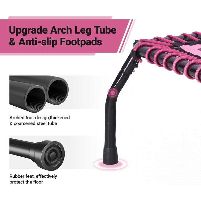 Міні-батут для дорослих, 121,9 см, батут для фітнесу, домашній та вуличний, з T-поручнем (рожевий)