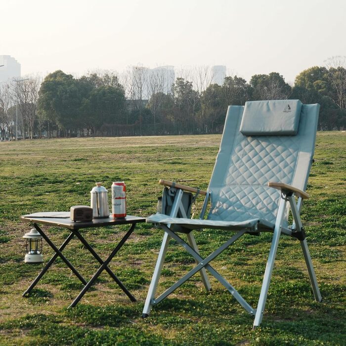 Крісло для кемпінгу складне, з регульованою спинкою в 4 положеннях, до 150 кг, з підстаканником та бічною кишенею, для риболовлі, відпочинку на природі, саду, балкону (Цянь)