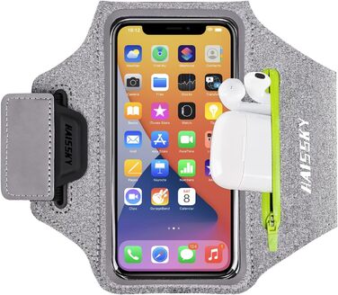 Спортивний браслет на руку для бігу з навушниками та кишенькою для ключів, підставка для телефону, чорний (оновлена, до 6.9')