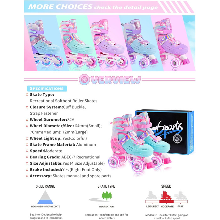 Роликові ковзани 2PM SPORTS для дітей: регульовані, рожево-блакитні, для новачків (28-31 EU)