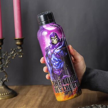 Термобутилка Elbenwald Masters of the Universe 515 мл з малюнком Скелетора, сталева фіолетова пляшка для води з гвинтовою кришкою, 25 см