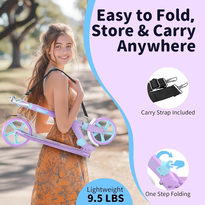 Самокат трюковий BELEEV з LED підсвіткою, регульованою висотою, колесами 200мм, ABEC-9, амортизацією та ременем для перенесення. Складний міський самокат для дітей від 6 років, підлітків та дорослих.