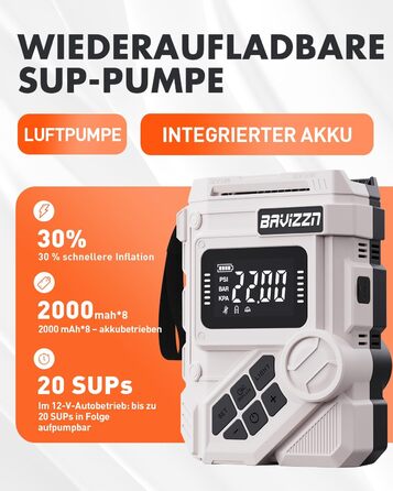 Електричний насос для SUP-дошки 12V DC 22PSI з Type-C, 7 насадок (HELLERE GRAU)