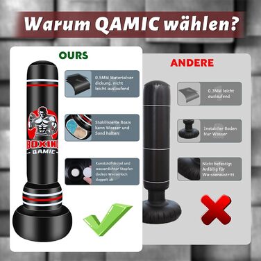 Надувний боксерський мішок QAMIC для дорослих, 180 см, з рукавичками та насосом, PVC 0,5 мм, для MMA, муай-тай, фітнесу, тренувань