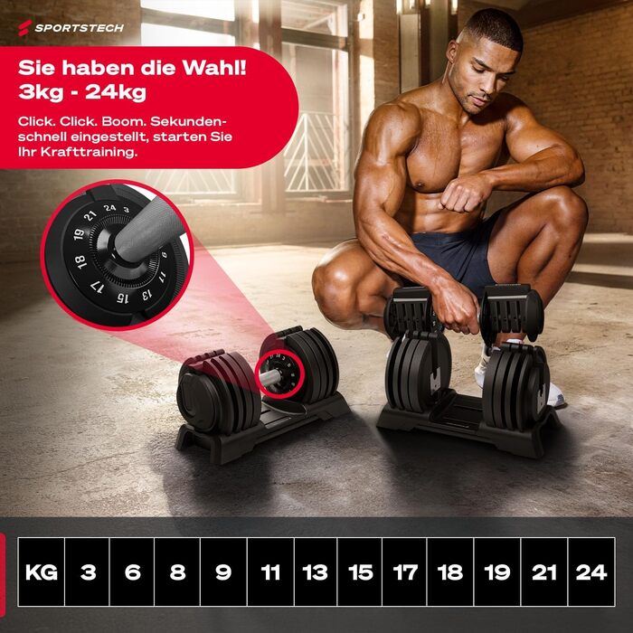 Ironmate Регульовані гантелі для дому, 1.5-18/24/40 кг, з набором дисків, 12-16 ваг, компактні, з неслизьким грифом, для силових тренувань, з підставкою (Ironmate 24 чорні)