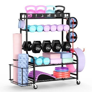 Органайзер для йоги Mythinglogic Regal: килимок, роли, гантелі, блоки. Стенд для фітнес-обладнання. Чорний