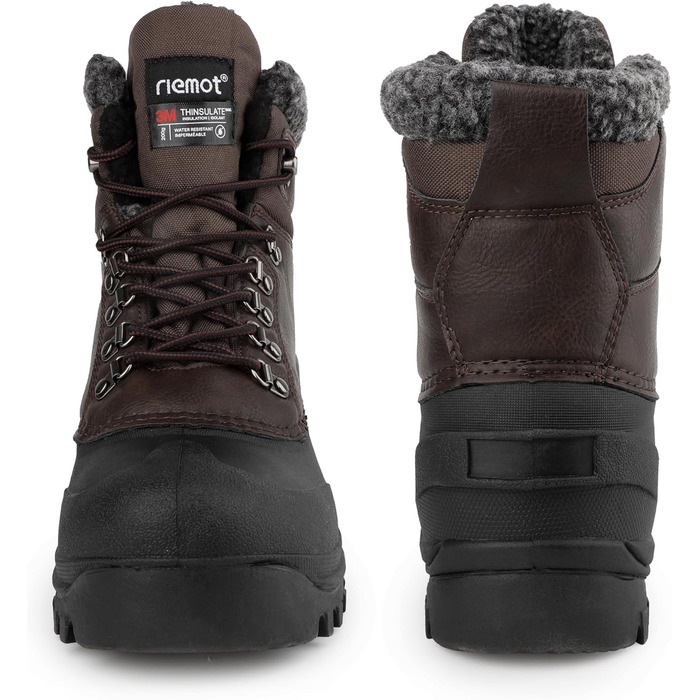 Водонепроникні зимові черевики Riehmot для жінок та чоловіків. Теплі, з підкладкою, антиковзні, для ходьби, трекінгу, роботи та катання на лижах. Розміри EU 36-47 (Новий, коричневий, 45 EU)