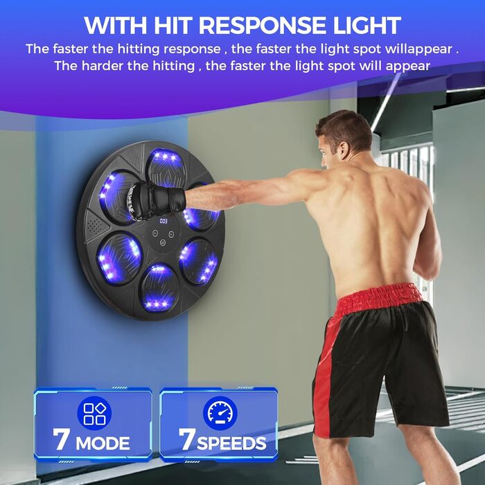 Музичний бокс-автомат настінний з LED, 9 режимами швидкості, Bluetooth, тренажер для боксу для дітей і дорослих, домашній фітнес
