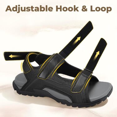 Чоловічі сандалі FitVille Wide для трекінгу та активного відпочинку, шкіра, чорні, 47 EU, з липучкою для широкої ноги