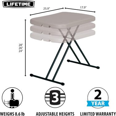 Складний приставний столик Lifetime 92210: портативний столик 75x50.5x66 см з ручкою для транспортування, міцний та легкий (чорний пісок/сірий)