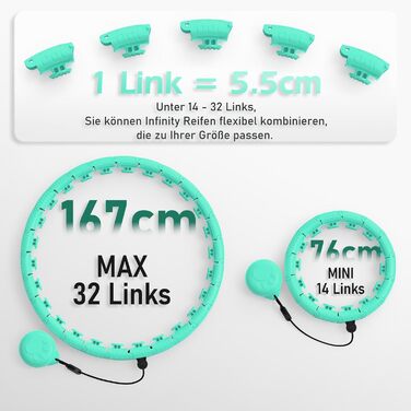 Розусний обруч для схуднення з вантажем (24 вузли, 77-132 см) Hula Hoop для дорослих та початківців, світло-блакитний