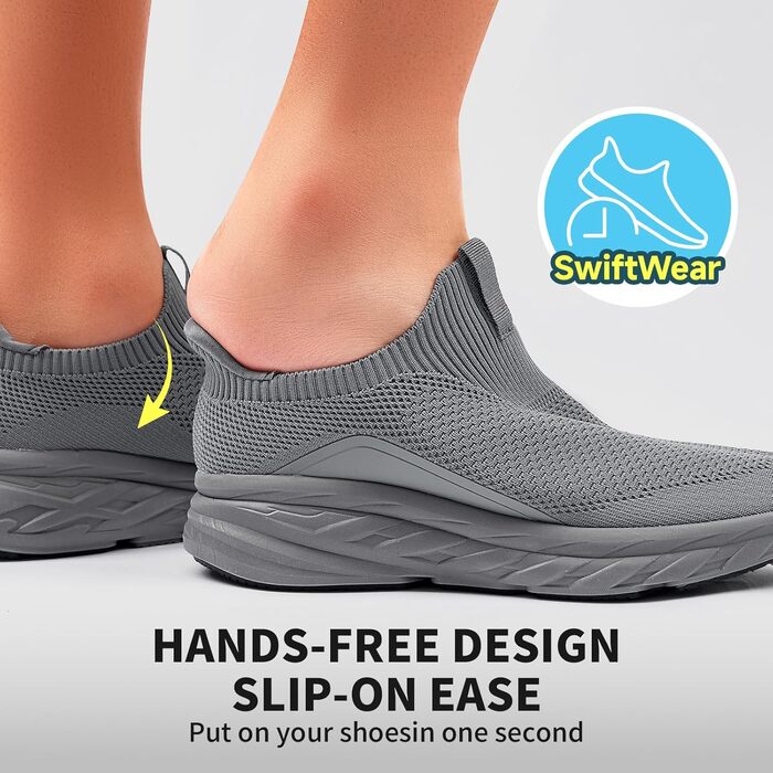 Сліпони чоловічі Sosenfer без шнурівки: спортивні кросівки для бігу, фітнесу, прогулянок (1646 Темно-сірий, 44 EU)