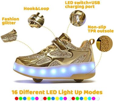 Роликові черевики для дітей з LED-підсвіткою, білі, регульовані, для занять спортом на відкритому повітрі (35 EU, Gold)