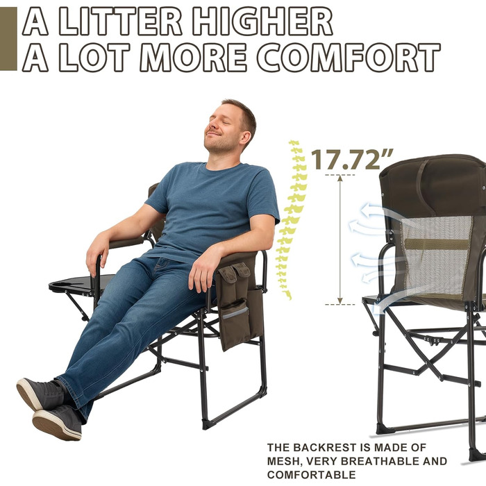 Складний туристичний стул LEADZM з бічним столиком та відділенням для зберігання, 120 кг, 600D Oxford, метал, 62x60x92 см, коричневий