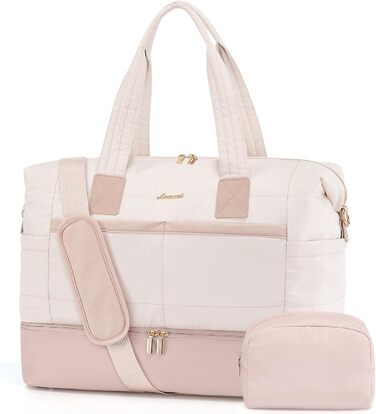 Сумка-мішок LOVEVOOK для вихідних, клінічна сумка, ручна поклажа, легка лікарняна сумка, місткий дорожній мішок з відділенням для взуття та косметичка, спортивна сумка для подорожей, 52x38x25 см (50 л), B-beige Nude