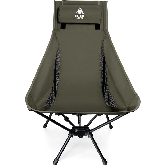 Стілець для кемпінгу OneTigris TIGERBLADE, висока спинка, 170 кг, складний, легкий, трикутник, риболовний, з кишенями, для відпочинку на природі, походів (Ranger Green)