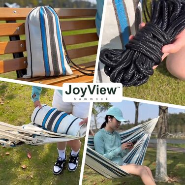 Гамак подвійний бразильський JoyView 220x150 см, бавовна, смугастий зелено-жовтий, до 204 кг, для тераси, саду, балкона