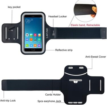 Спортивний браслет на руку для iPhone 16 Pro Max, 16 Plus, 15 Pro Max, 15 Plus, 14 Pro Max, Samsung S24, S23, S22 Ultra. Тримач для телефону на руку для бігу та спорту, чорний. Підходить для телефонів 6.3'-7.0'