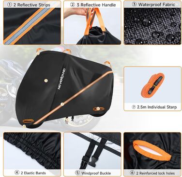 Захисний чохол для мотоцикла NEVERAND - гараж для мотоцикла з сітчастими отворами, водовідштовхувальний, сонцезахисний, 210D Oxford, 2000PA, 220x95x110 см (Чорний, XL)