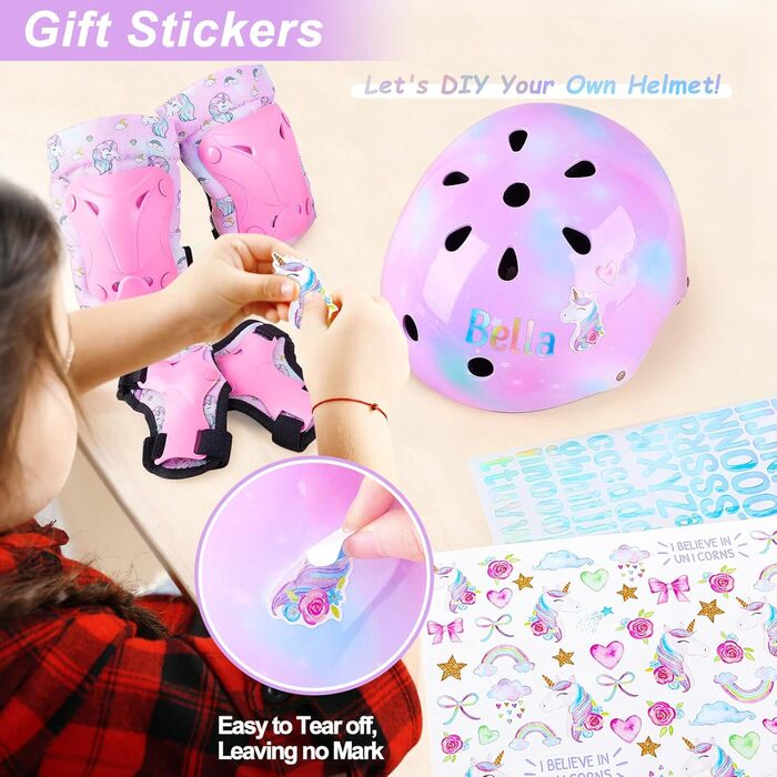 Дитячий шолом Unicorn Castle для дівчаток 3-8 років, комплект наколінників, рожевий
