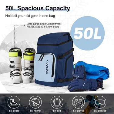 Чохол для лиж Odoland Skitasche Set: комплект для лиж та взуття, водонепроникний, до 200 см, для чоловіків та жінок