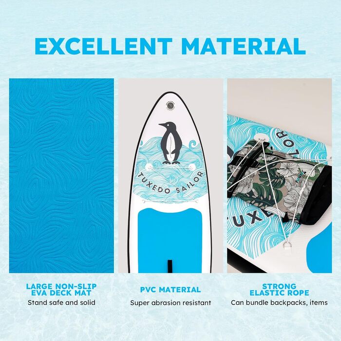 Надувна SUP-дошка Tuxedo Sailor 10'6×33×6 з веслом, плавниками та страховкою для сап-серфінгу