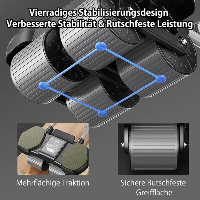 Ролер для пресу, тренажер для дому, покращене 4-колісне шасі, стабільний тренажер для зміцнення м'язів пресу та корпусу, довговічний та легкий, ідеальний для чоловіків та жінок, чорно-синій