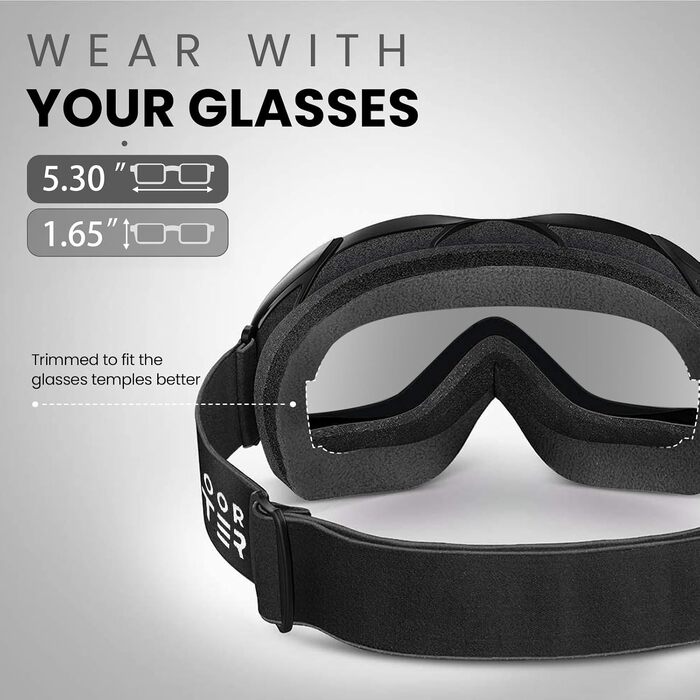 Гірськолижні окуляри OutdoorMaster OTG для дорослих та підлітків, матова чорна рама, лінзи Polykarbonat A1-vlt