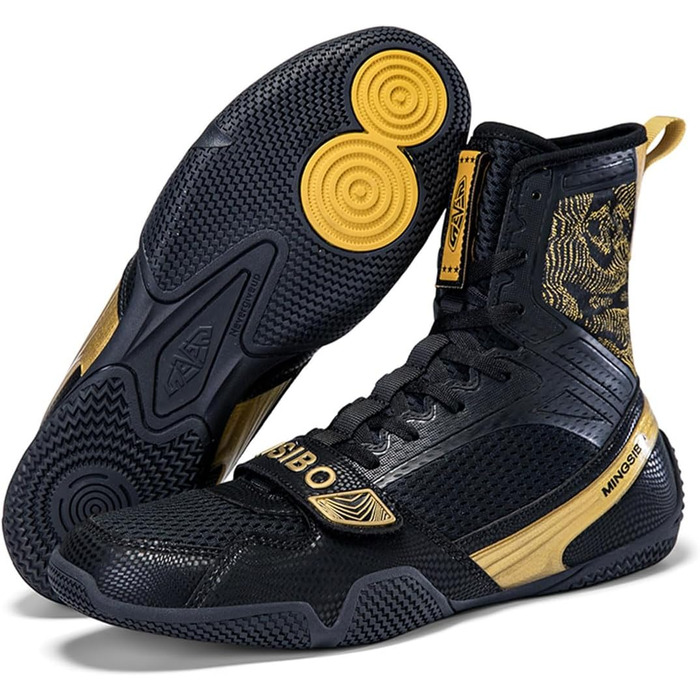 Боксерські черевики для чоловіків та жінок, професійні для змагань, тренувань, чорно-золоті (45 EU)