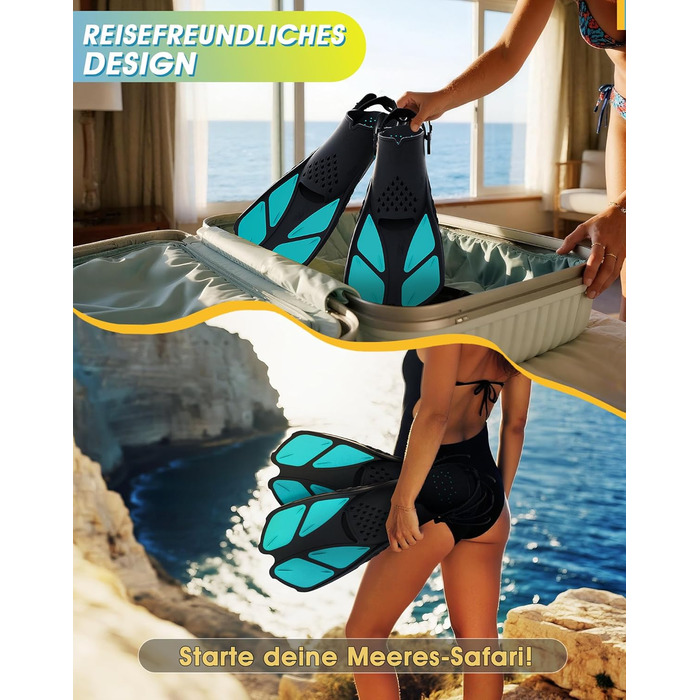 Ласти для плавання Schnorchelflossen регульовані, дорослі, компактні (S/M, темно-зелені) для дайвінгу, снорклінгу та тренувань з сіткою