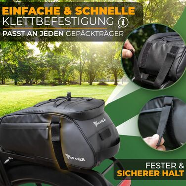 MIVELO 3-в-1 велосипедна сумка на багажник 9 л, водонепроникна, з відбивачами, чорна – сумка на багажник, через плече та ручна