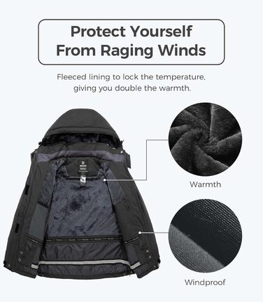 Куртка Wantdo Daen Berg для хайкінгу та туризму, вітро- та водонепроникна, з капюшоном, утеплена, сіра (XL)