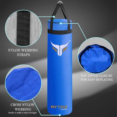 Боксерський мішок Mytra Fusion підвісний, без наповнювача для боксу, MMA, Muay Thai, карате - 2 розміри (5FT, синій)