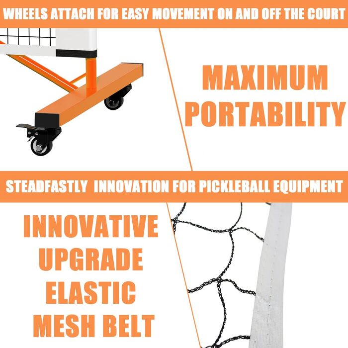 Мобільна сітка для піклболу PICKLETECH 6.7 м - Сітка для піклболу з колесами - Відповідає стандартам USAPA - Для гри в приміщенні та на вулиці - З сумкою для перенесення