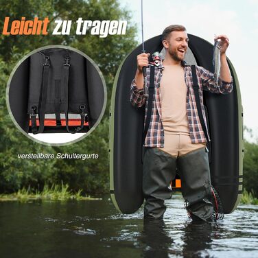 Надувне рибальське човен GYMAX: компактне belly boat з насосом, веслами та регульованими ременями, до 150 кг, зелений