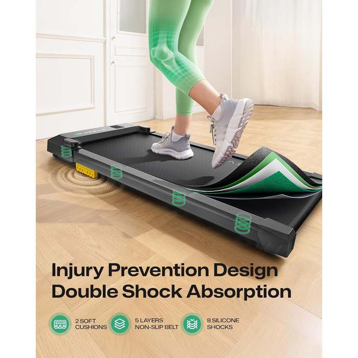 UREVO Smart Walking Pad - компактний біговий килимок під стіл з двома амортизаторами, додаток для фітнесу з відстеженням та режимом MIIT, керування пультом або додатком для дому/офісу, матовий чорний